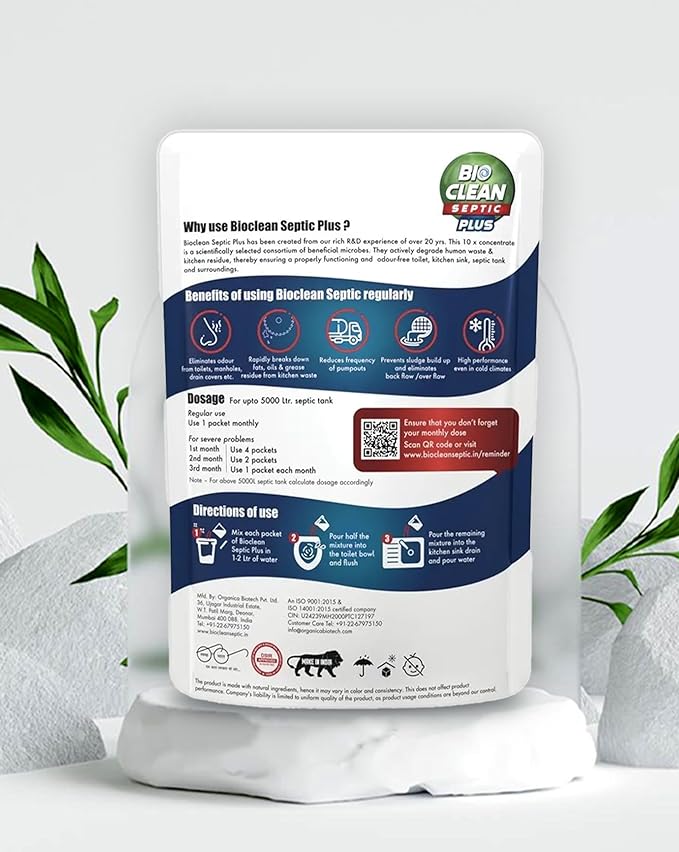 Bioclean Septic Plus - Septic Tank Cleaning Powder|10X Powerful Odour busting formula|Pack of 4(250gm)