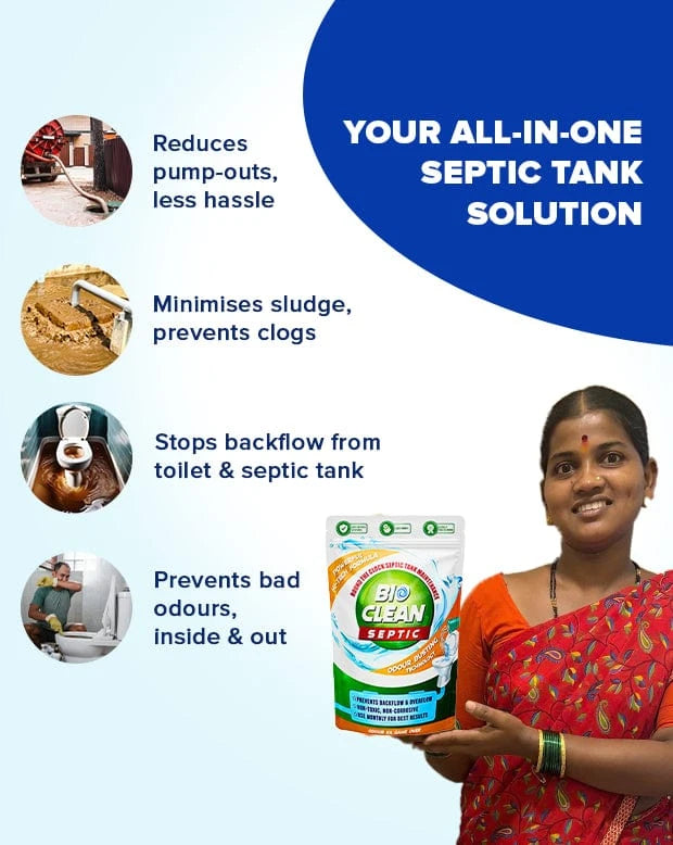 Bioclean Duo Septic Tank Powder 250gm X Bioclean SHINE Toilet Cleaner 500ml | Septic Tank Safe | Odour & Sludge Reduction