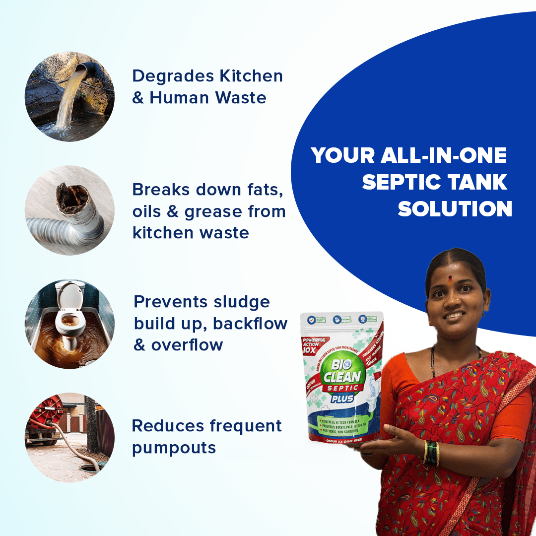Bioclean Septic Plus - Septic Tank Cleaning Powder|10X Powerful Odour busting formula|Pack of 4(250gm)