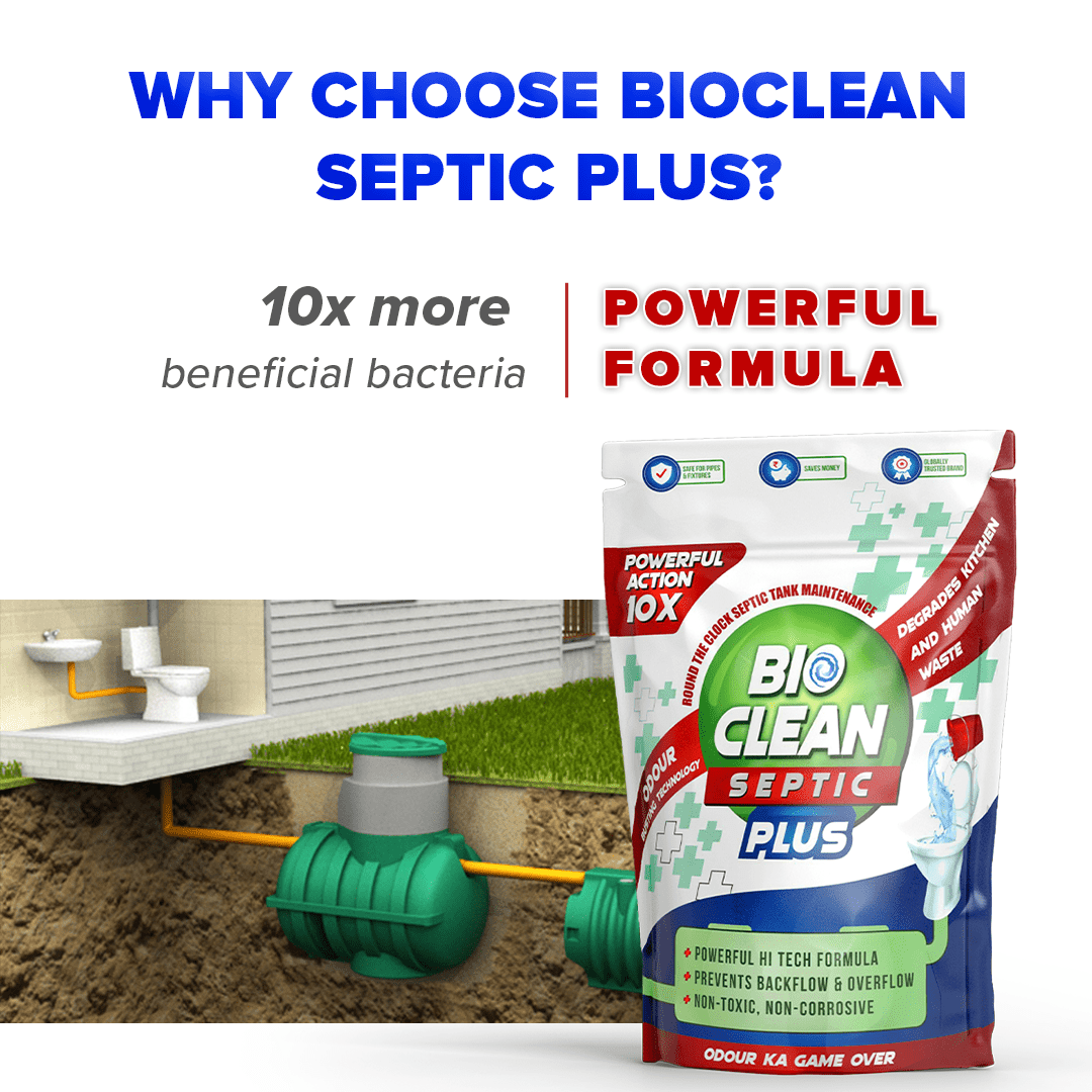 Bioclean Septic Plus - Septic Tank Cleaning Powder|10X Powerful Odour busting formula|Pack of 4(250gm)