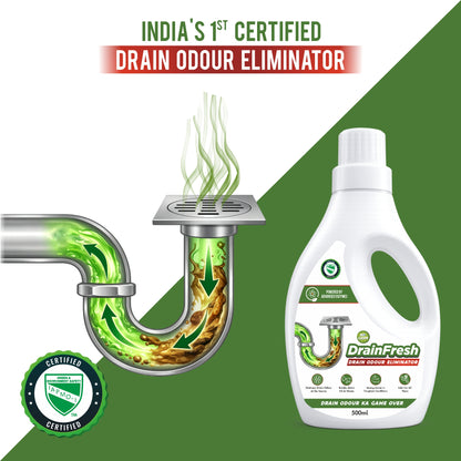 Bioclean DrainFresh - Drain Odour Eliminator for kitchen Sink & Bathroom Drains | Powerful Enzyme Drain Cleaner | Pack of 1 (500ml)