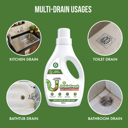 Bioclean DrainFresh - Drain Odour Eliminator for kitchen Sink & Bathroom Drains | Powerful Enzyme Drain Cleaner | Pack of 1 (500ml)