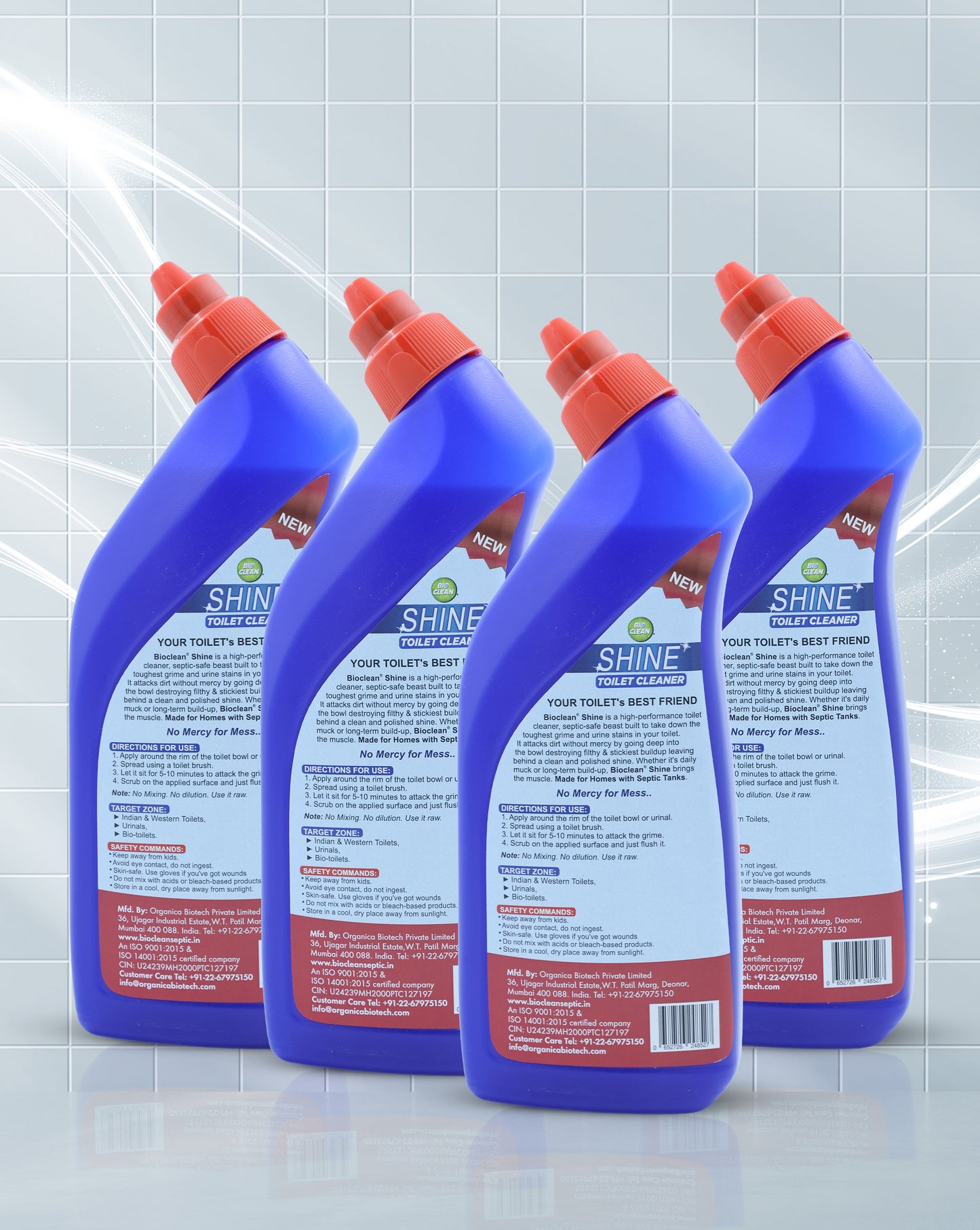 BioClean SHINE Toilet Cleaner Four Pack | Enzyme Powered| Septic Tank Safe| Pack of 4(2000ml)