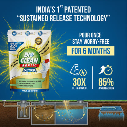 BioClean Septic ULTRA|Septic Tank Cleaner Powder|Faster Odour removal|Pack of 1(500gm)