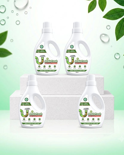 Bioclean DrainFresh - Drain Odour Eliminator for kitchen Sink & Bathroom Drains | Powerful Enzyme Drain Cleaner | Pack of 4 (500ml)