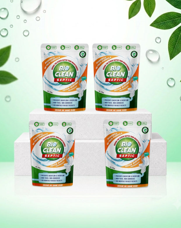 BioClean Septic - Septic tank Cleaning Powder|Degrades Sludge| Odour reduction|Pack of 4(250gm)