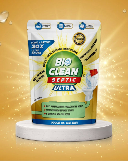 BioClean Septic ULTRA – India's 1st Patented Septic Tank Cleaning Powder | Reduces Odour & Overflow | 500gms