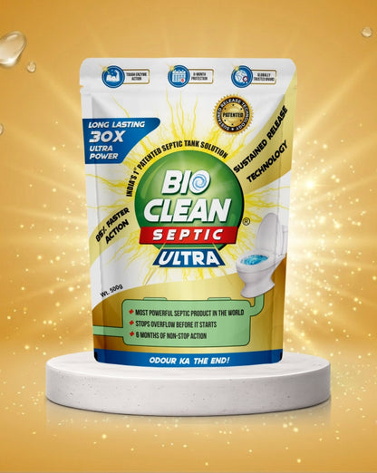 BioClean Septic ULTRA – India's 1st Patented Septic Tank Cleaning Powder | Reduces Odour & Overflow | 500gms