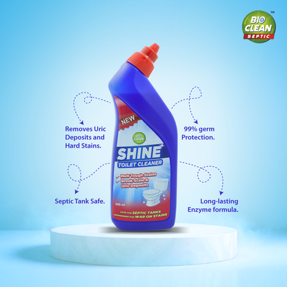Bioclean Septic Plus Duo 10X Powerful Septic Tank Powder 250gm X Bioclean SHINE Toilet Cleaner 500ml | Septic Tank Safe | Odour & Sludge Reduction