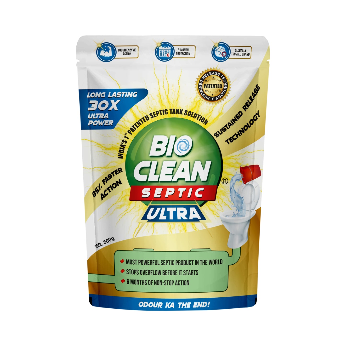 BioClean Septic ULTRA|Septic Tank Cleaner Powder|Faster Odour removal|Pack of 1(500gm)