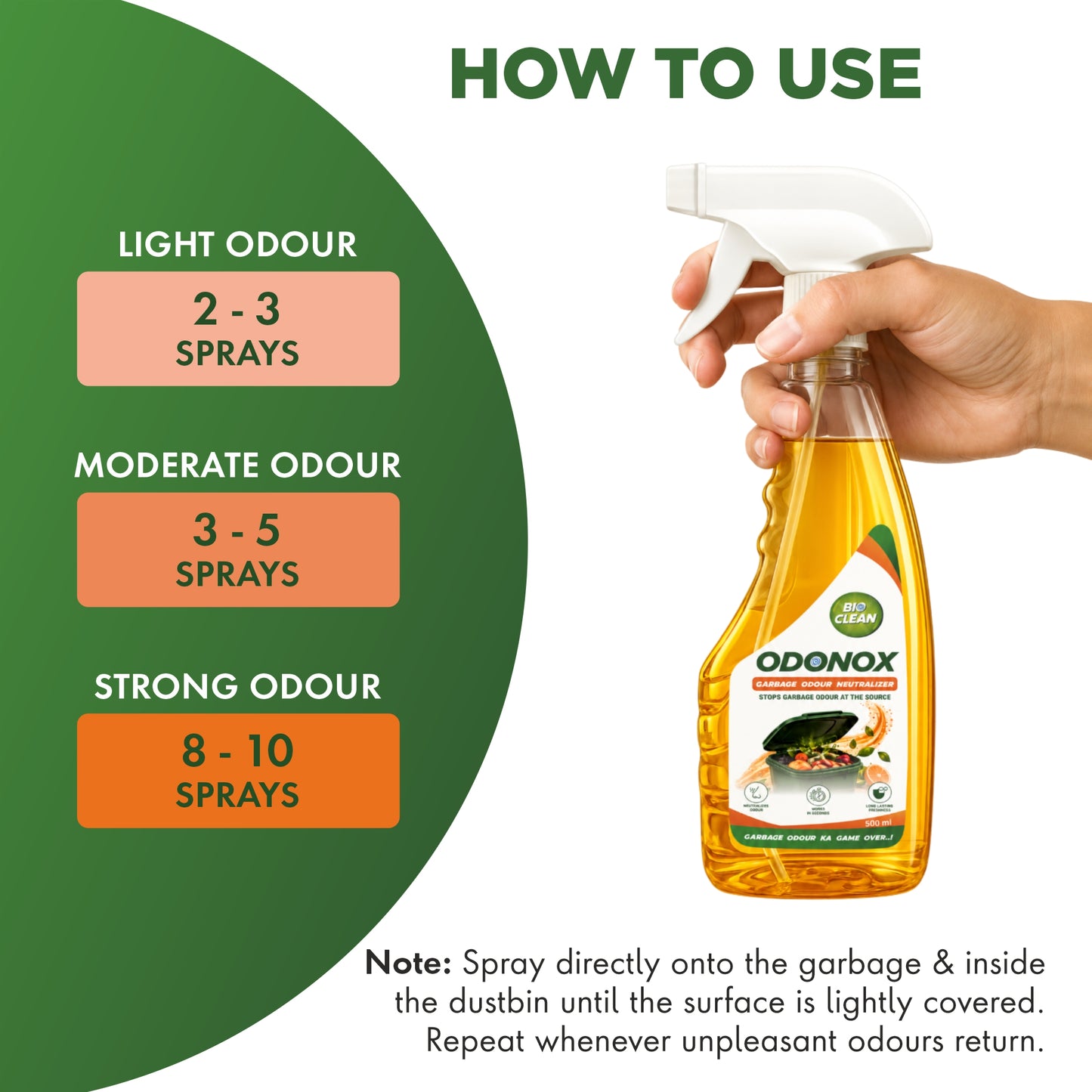 Bioclean ODONOX - Garbage Odour Eliminator Spray | Garbage Odour Remover, Bin Odour Spray, Trash Can Odour Spray 500ml