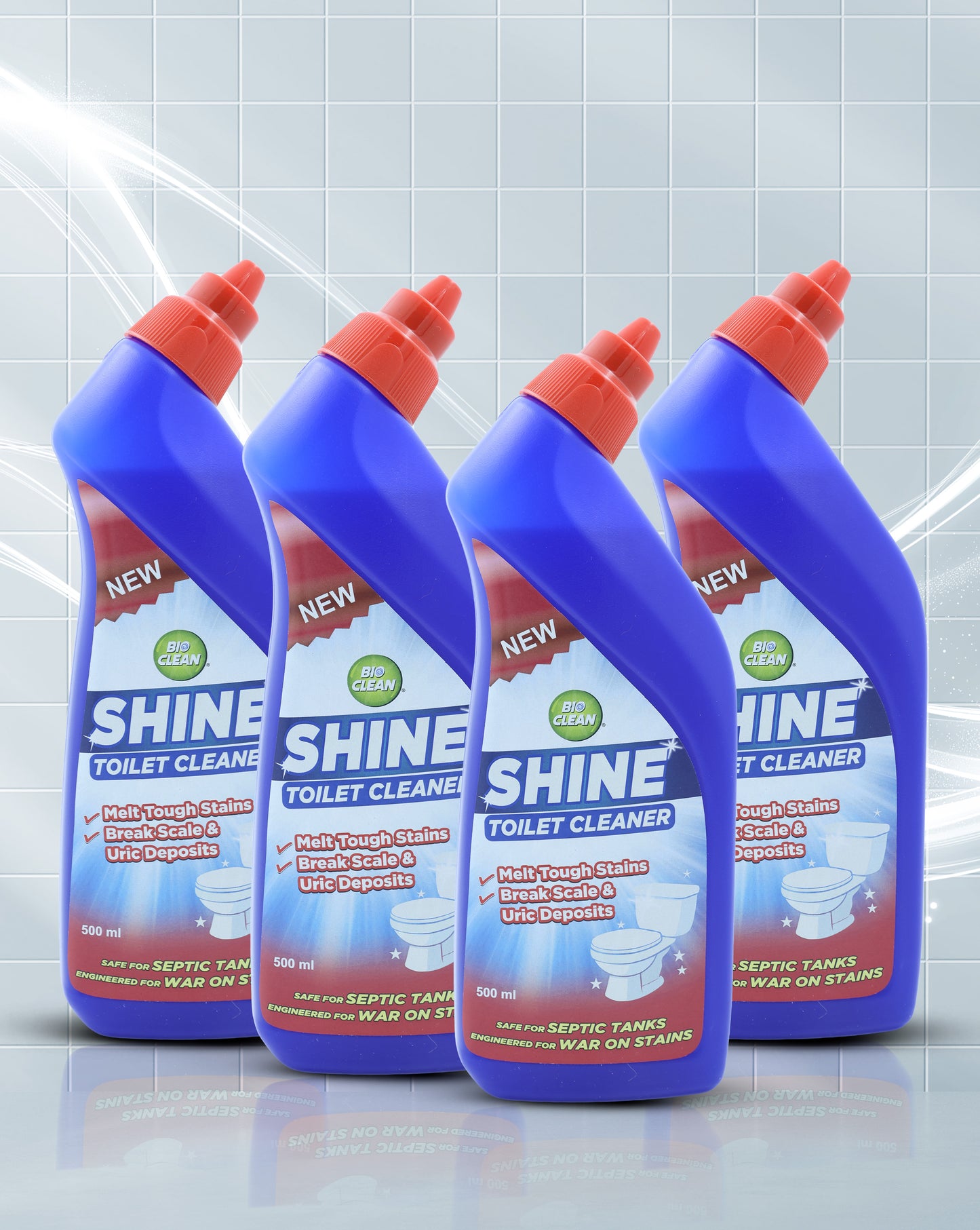 BioClean SHINE Toilet Cleaner Four Pack | Enzyme Powered| Septic Tank Safe| Pack of 4(2000ml)